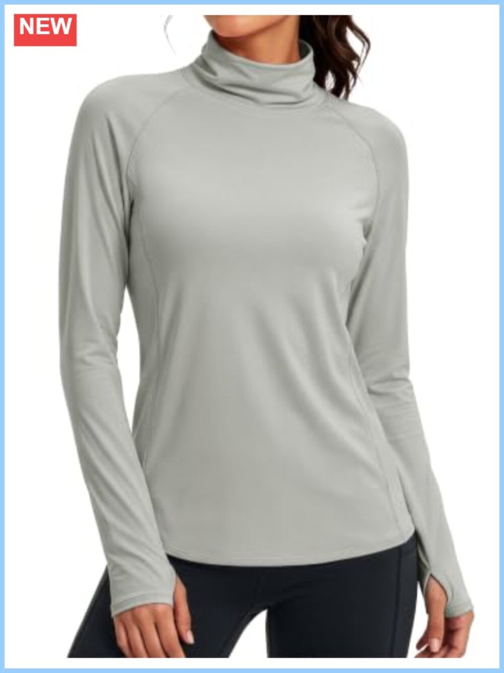 Thermal Fleece Lined Turtleneck Base Layer Top Thumbholes